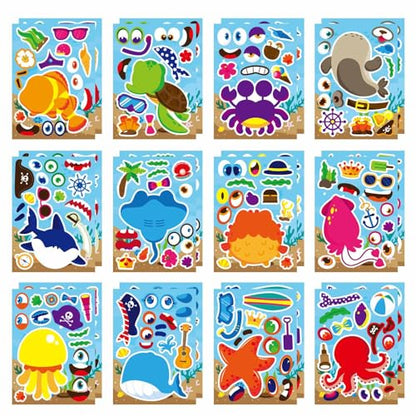 Make Your Own Sea Animals Stickers, Make a Face Stickers | 24 Sheets Ocean Animals Stickers for Kids Toddlers, Mix and Match Stickers for Kids Party Favors Activities - style: Sea Animals