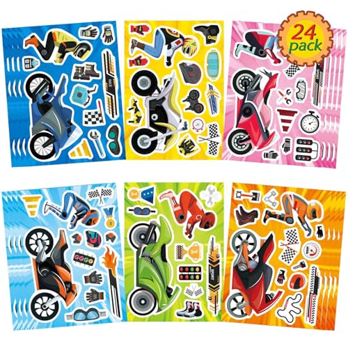 24 Sheets Motorcycle Stickers, Make a Motocross Face Sticker | Make Your Own Dirt Motobike Stickers for Kids Party Favor Birthday Party Supplies Crafts - style: Motorcycle