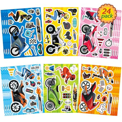 24 Sheets Motorcycle Stickers, Make a Motocross Face Sticker | Make Your Own Dirt Motobike Stickers for Kids Party Favor Birthday Party Supplies Crafts - style: Motorcycle