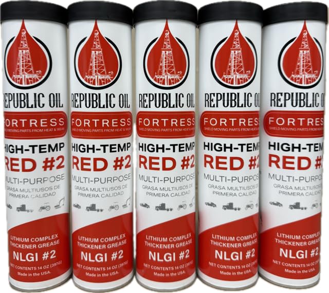Republic Oil Red High Temp #2 Grease 120lb Lithium Complex Mult-Purpose | Chassis | Wheel Bearings | Tacky | EP2 | Extreme Pressure | 5th Wheels | Agriculture | Construction - size: 5 x 14 oz Tubes