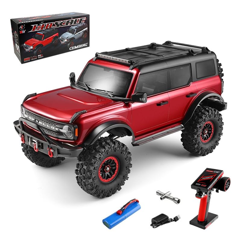 1/10 RC Crawler, 2.4G 4WD 11KMH High Speed Off-Road Car with Dual-Speed Modes, All-Terrain Car Rubber Tires, LED Lights(Metallic Red) - color: Metallic Red