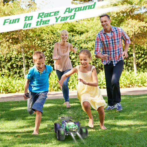 Remote Control Car RC Cars All Terrain Monster Truck, Outdoor 2WD Off Road Hobby RC Truck with 2 Rechargeable Batteries and Colorful Light, 20Km/h Fast RC Car Toys Gift for Kids Boys