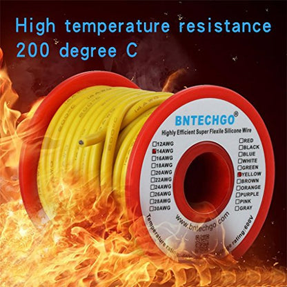 BNTECHGO 14 Gauge Silicone Wire Yellow 25ft Stranded Tinned Copper Wire | Flexible 14 AWG Stranded Wire Silicone Rubber Insulation For RC Models, Drone, Robot, Battery, EV Charger, 3D Printer, DIY - color: Yellow, size: silicone wire 25ft