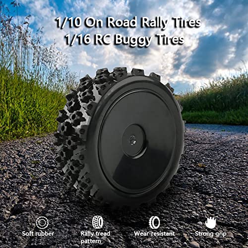 4pcs 1/10 On-Road Wheels and Tires 12mm Hex Black Hard Dish Wheel and Rally Block Tyre for Street Racing Car Kyosho Tamiya Traxxas HPI etc, with Lock Nuts Washers Wrench Replacement Parts - color: Black