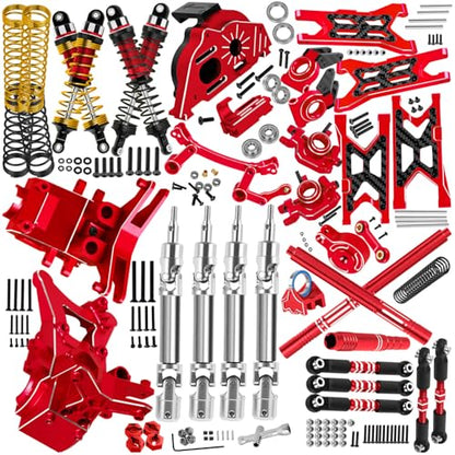 Upgrade Parts for 1/10 Granite/Senton 3S BLX Mega 550,Shocks&Gearbox&Arms&Caster Blocks hubs&25T Servo Saver&Steering Bellcranks&CVD&Support&Transmission&Center Driveshafts&Links,Red - color: Red(for 1/10 arrma)