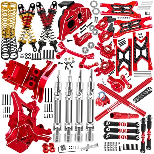 Upgrade Parts for 1/10 Granite/Senton 3S BLX Mega 550,Shocks&Gearbox&Arms&Caster Blocks hubs&25T Servo Saver&Steering Bellcranks&CVD&Support&Transmission&Center Driveshafts&Links,Red - color: Red(for 1/10 arrma)