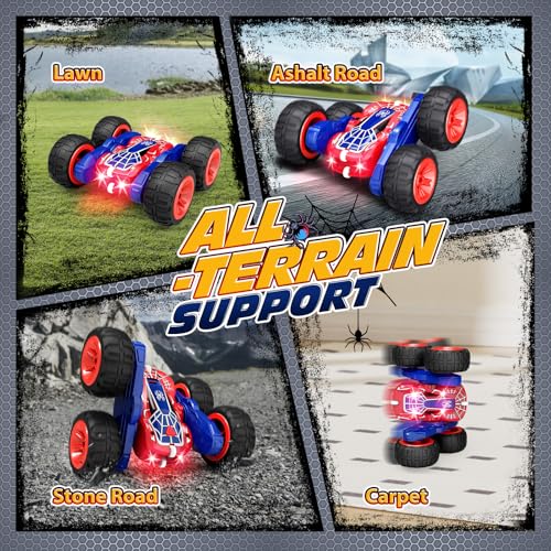 Tecnock Spider Remote Control Car, 2.4GHz RC Cars with USB-C Easy Charging, 4WD Double Sided 360° Rotates & Flips RC Stunt Car, Toys Gift for Boys and Girls Ages 6-8, 8-12 - color: Red