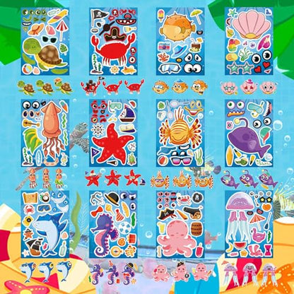 Ocean Animals Stickers, Make Your Own Sea Animals Stickers, Summer Sticker | 24 Sheets Make-a-face Stickers for Kids Toddlers Goodie Bags Stuffers Birthday Party Favors Activities Game - style: Ocean Animal