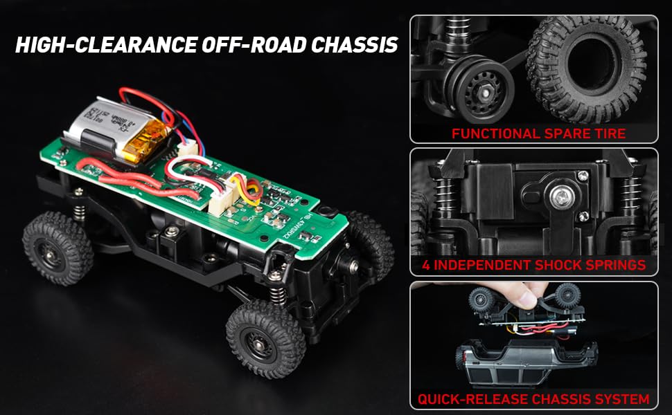ARRIS 1/43 Desktop RC Crawler 4WD with Full Proportional Control | Smart App Control, Independent Suspension, Two Body Shells, LED Lights, Mini Trail Fun - color: Grey