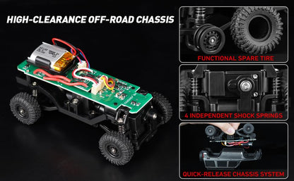 ARRIS 1/43 Desktop RC Crawler 4WD with Full Proportional Control | Smart App Control, Independent Suspension, Two Body Shells, LED Lights, Mini Trail Fun - color: Grey