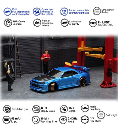 1:76 Turbo Racing Scale RC Sport Car, Table Racing Remote Control Mini Model Car Full Proportional RTR Kit Toys (C64 Blue) - color: C64 Blue
