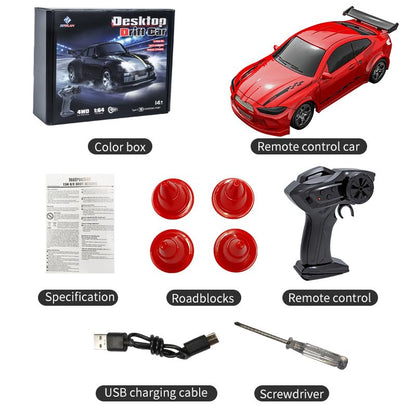 KF20 1:64 Scale Mini Drift RC Car with Full Proportional RTR 2.4GHZ Remote Control for Desktop Racing (RED) - color: Red