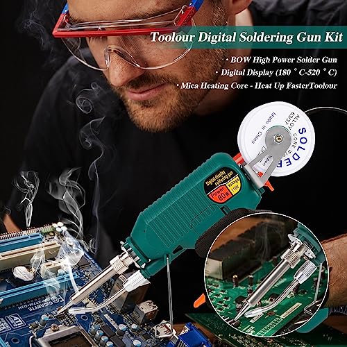 Soldering Gun Kit - Soldering Iron Kit with Adjustable Temp 180-520°C,ON/OFF Button,80W LED Digital Internal Heat Soldering Gun,Auto Send Tin Soldering Kit for Electronics Welding Repair DIY