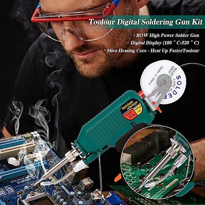 Soldering Gun Kit - Soldering Iron Kit with Adjustable Temp 180-520°C,ON/OFF Button,80W LED Digital Internal Heat Soldering Gun,Auto Send Tin Soldering Kit for Electronics Welding Repair DIY