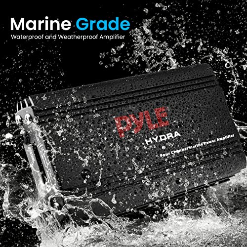 Pyle 800W 4-Channel Hydra Marine Micro Amplifier - Waterproof - GAIN Level Controls - RCA Stereo Input - 3.5mm Jack - MP3 - Volume Control - Short Protection - For Boat & Vehicle Use - PLMRMP3B