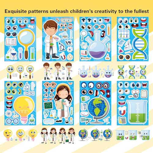 Science Stickers, Make-a-face Sticker, Make Your Own Science Stickers | 24 Sheets, Laboratory Sticker Decals, Chemistry, Biology, Physics, Classroom Decor for School Teacher - style: Laboratory Sticker