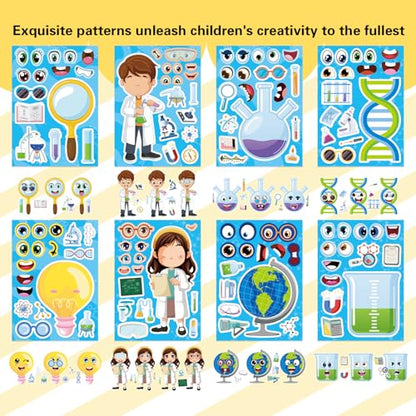 Science Stickers, Make-a-face Sticker, Make Your Own Science Stickers | 24 Sheets, Laboratory Sticker Decals, Chemistry, Biology, Physics, Classroom Decor for School Teacher - style: Laboratory Sticker