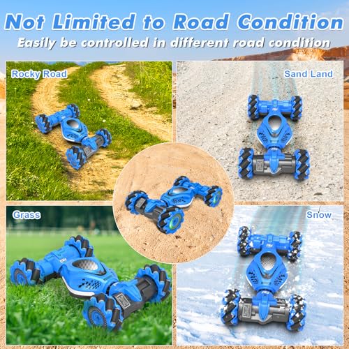 Fosgoit RC Car Gesture Sensing Stunt Car, Toys for Boys Girls 6-12, Gifts | Remote Control Car, Gifts for Boys 6 7 8 9 10 11 12 Years Old, Boys and Girls Toys Age 6+, 4WD Transform Drift RC Cars - color: Blue-black