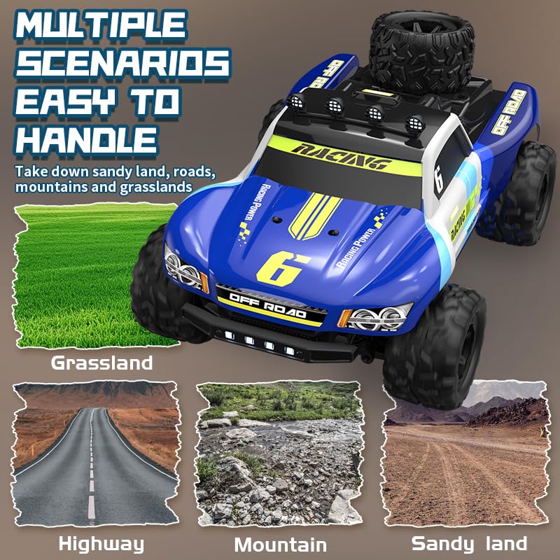 1/18 Fast RC Car for Adults, 4WD Electric Off-Road RC Moster Truck, 30KM/H High Speed RC Car W/ 2 Batteries for Hobby RTR Gifts - color: Kf19-blue