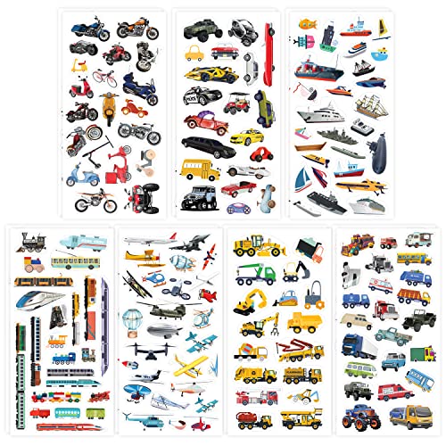 easykart labels 300 Cars and Trucks Stickers Party Supplies Pack, Boy Stickers, Vehicle Stickers with Fire Trucks, Construction, Buses, Airplane, and More