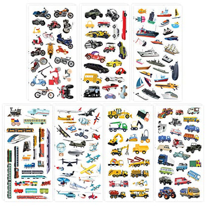 easykart labels 300 Cars and Trucks Stickers Party Supplies Pack, Boy Stickers, Vehicle Stickers with Fire Trucks, Construction, Buses, Airplane, and More