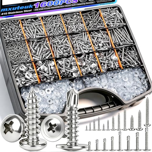 mxuteuk 1505PCS #8#10 & M2 M3 M4 Self Tapping Screws Kits,410 Stainless Steel Truss Head Self Drilling Screws and Carbon Steel Phillips Pan Head Self Tapping Screws for Plastic,Wood - size: SV #8 #10 & M2 M3 M4 Kit, style: Truss & Pan Head