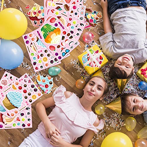 24 Sheets Make-a-face Cupcake Stickers Make Your Own Dessert Stickers | Mix and Match Sweets and Fruit Treats Party Favor Supplies for Kids Ice Cream Sticker Games Birthday DIY Art Crafts - style: Cupcake