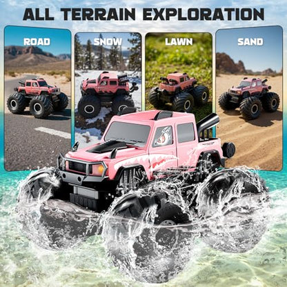 Amphibious Remote Control Trucks,2.4G 1:18 4WD All Terrain Off-Road Waterproof Monster RC Cars Pool Toys Hobby RC Vehicle Christmas Birthday Gifts for Kids Boys Girls 8 9 10 11 12+ Pink - color: Pink