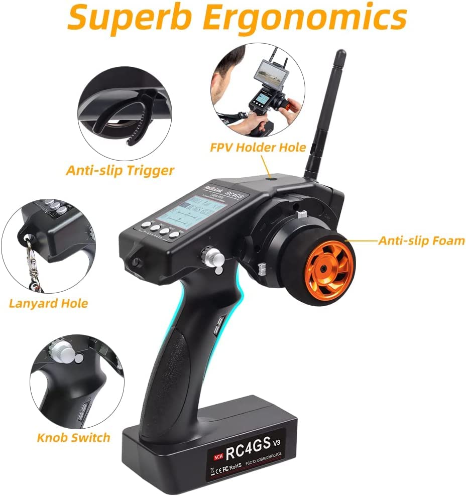 RadioLink RC4GS V3 5CH Transmitter and Gyro Receiver R6FG for RC Cars Boats | 2.4GHz 5-Channels Radio System