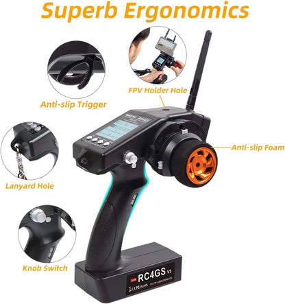 RadioLink RC4GS V3 5CH Transmitter and Gyro Receiver R6FG for RC Cars Boats | 2.4GHz 5-Channels Radio System