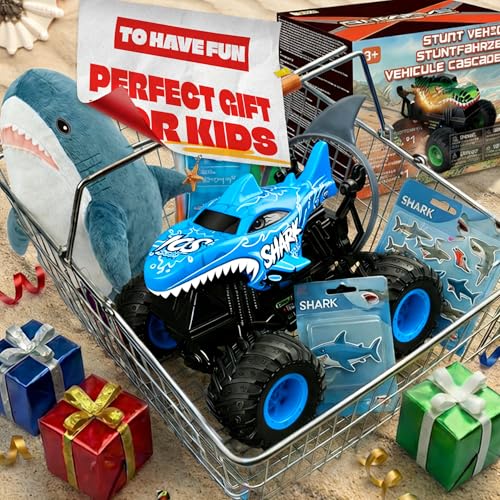 BEZGAR Monster Truck Toys, 1:20 Remote Control Car with Light & Music | Blue Dinosaur Toys for Kids, RC Truck with 360° Spins and Drifting, Toy Car Gifts for Boys, Battery Life of 20 Minutes - color: Blue Shark