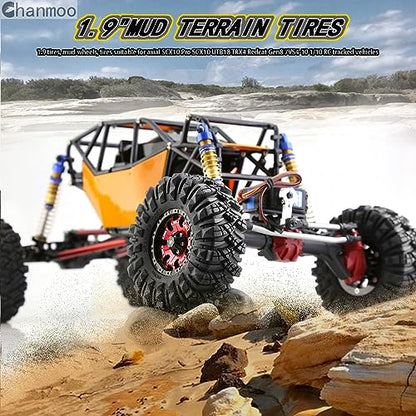 1.9 Crawler Tires RC Soft Rubber Mud Slingers Tyres For 1/10 Scale RC Rock Crawler Car Traxxas TRX4 Axial SCX10 II RC4WD D90 D110 TF2 Tamiya CC01 Gen8 1.9 inch Beadlock Wheels Rims 4PCS