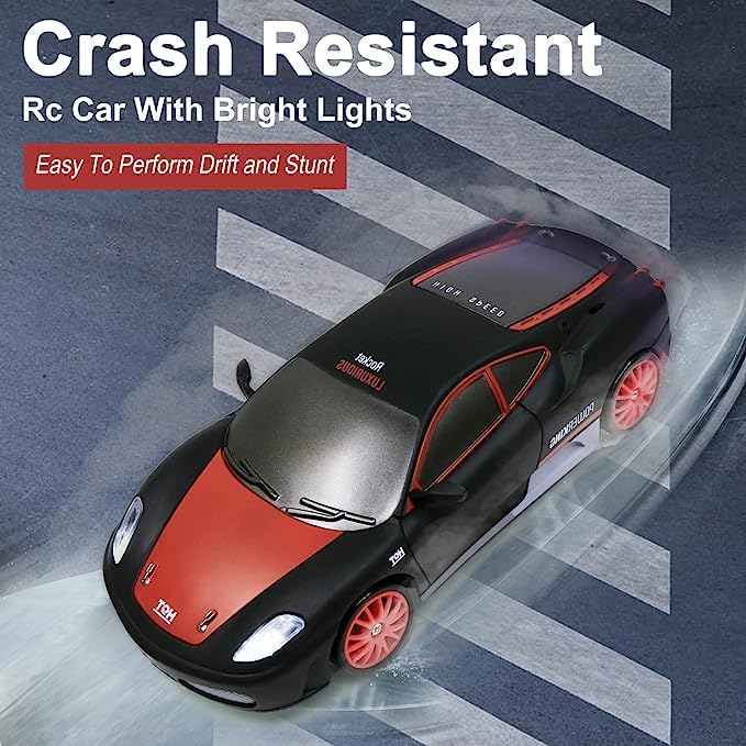Remote Control Car RC Drift Car 2.4GHz 1:24 Scale 4WD High Speed RC Cars Vehicle with LED Lights Drifting Tires Racing Sport Toy Cars for Adults Boys Girls Kids Gift - color: Black