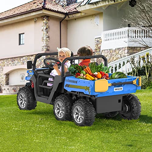 Hetoy 24V 2-Seater Ride On Dump Truck with Parent Remote Control, 4WD 6-Wheel Electric Car for Big Kids, UTV Style Dump Bed & Music Horn, ASTM/CPSIA Certified (Ages 3+) - color: Blue