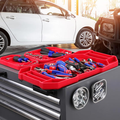 WORKPRO 5-Piece Tool Organizer, Non-Slip Flexible Tool Tray Set | 3-Piece Silicone Tool Mats, 2-Piece Magnetic Parts Tray, Tool Box Organizer Tray, Only Parts Tray Magnetic