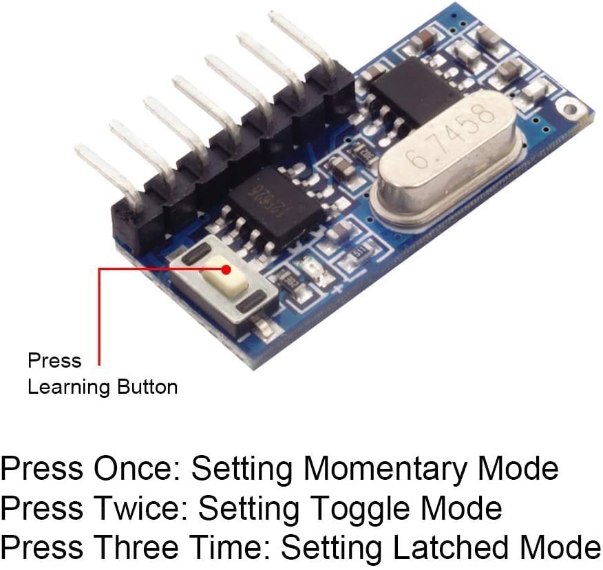 QIACHIP 433MHz Wireless Remote Control Switch Mini Receiver Built-in Learning Code 1527 Decoding 4 Channel Output with 656 FT Long-Distance 4-Button Transmitter White - style: 4-button remote + receiving module