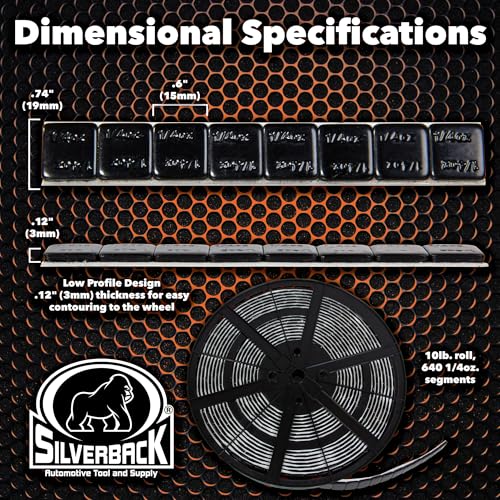 Silverback 1/4oz Black Steel Adhesive Tape Wheel Weights with EZ Peel Tape. Designed for The Professional Tire Dealer. Cars, Trucks, SUV's, & Motorcycles. 10lb. Roll Black .25oz Steel Tape Weight. - color: Black
