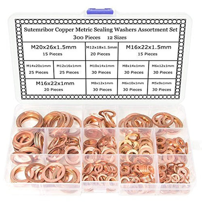 300 Pieces 12 Sizes Copper Metric Sealing Washers Assortment Set