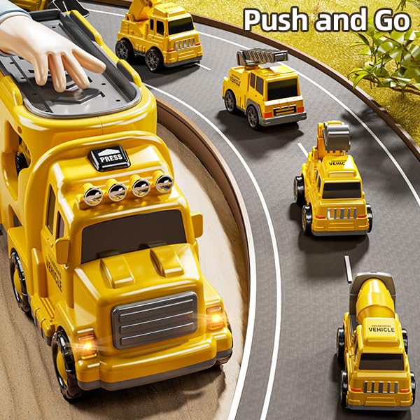 JUKUDAHU 7 Construction Truck Toys Sets for 3 4 5 6 Years Old Boys - Engineering Cars for Kids, Boys Toys Vehicles for Kids, Gift Toys for Ages 2-4 - style: 7 IN 1 Construction Truck
