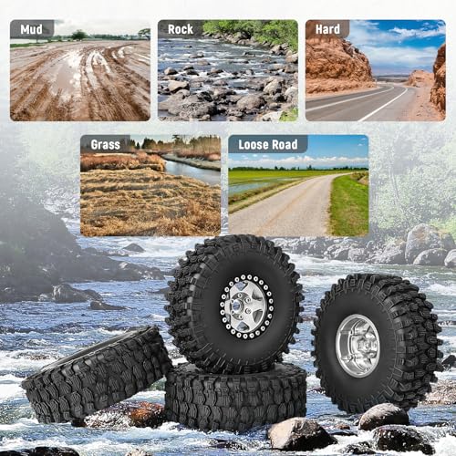 1/10 Scale RC Crawler 1.9 Aluminum Beadlock Wheels and Tires 4.72" 120mm Height Soft Great Grip for Traxxas TRX4 Axial SCX10 II III Redcat Gen 8 Rocks Mud (Style D) - color: Style D