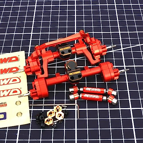 RCAWD All Metal Front Rear Axles with Center Drive Shaft and Diff Gear for 1/24 ECX Barrage Portal Axle RGT FTX Series RC Crawler Upgrades Parts Red - color: Red