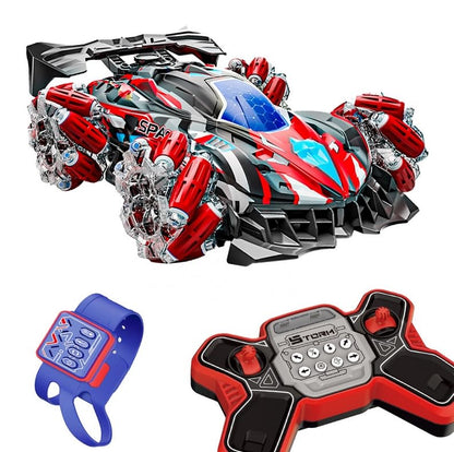 Gesture Sensing Stunt RC Car with Lights & Music, Hand Gesture Remote Control Toy with 360° Spins Mist Spray (Red) - color: Red