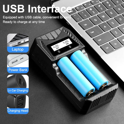 Smart LCD USB Charger, Compatible with 18650 4.2V Rechargeable Lithium Batteries, Supports 1/2/4 Slots, and Compatible with 1.2V NiMH AA/AAA Batteries，Rechargeable Lithium aa Batteries - color: 2 Slots