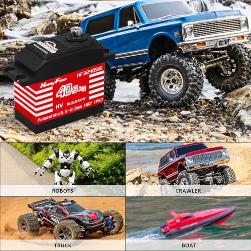 RC Digital Servo, IP67 Waterproof 40KG Metal Gear Servo High Torque Servo with 25T Servo Horn for 1/12 1/10 1/8 RC Car RC Crawler Robot Boat, Red - color: Red