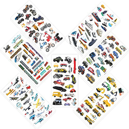 easykart labels 300 Cars and Trucks Stickers Party Supplies Pack, Boy Stickers, Vehicle Stickers with Fire Trucks, Construction, Buses, Airplane, and More