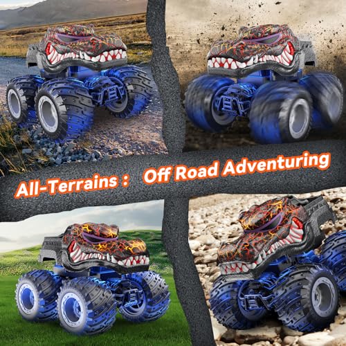 AUUGUU Remote Control Car, 2.4GHz Monster Trucks Toys with Light Spray, Birthday Gift for Kids 3 4 5 6 7 8, All Terrain RC Cars, Toddler Toys for Boys Girls 3+ Year Old (Crocodile) - style: Crocodile