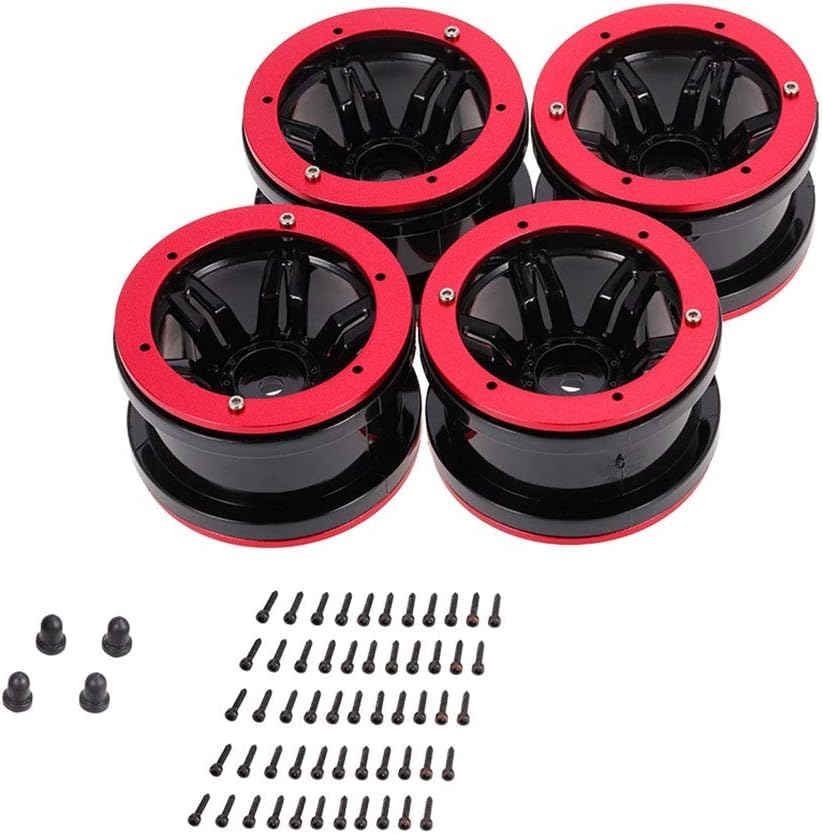 4PCS Plastic Plating 2.2 Inch Beadlock Wheel Rim Wheel for 1/10 RC Rock Crawler Car Truck for Tamiya Axial TRX4 Wraith SCX10 CC01 D90 TF2 Parts(Red/Black) - color: Red/Black