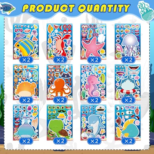 Ocean Stickers, Make Your Own Ocean Animals Stickers, Summer Stickers | for Kids Toddlers Classroom Art Crafts, Goodie Bags Stuffers, Summer Birthday Party Favors - style: 24 Sheets Ocean Stickers