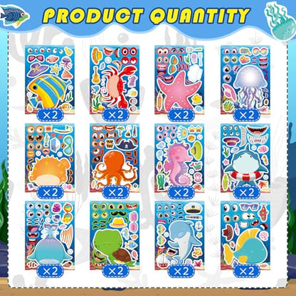 Ocean Stickers, Make Your Own Ocean Animals Stickers, Summer Stickers | for Kids Toddlers Classroom Art Crafts, Goodie Bags Stuffers, Summer Birthday Party Favors - style: 24 Sheets Ocean Stickers
