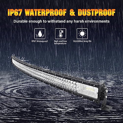 Willpower 50 inch Curved LED Light Bar with Remote Controller Wiring Harness,648W Triple Row Spot Flood Combo Beam,Strobe Flash Work Light Driving Lights,Waterproof Remote Controller On/Off Switch - size: 50 inch+ Remote wiring kit